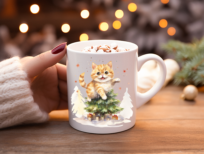 Elegant Winter Mugs 14 Koffiemok Kerstcadeau mok/beker met poes 14