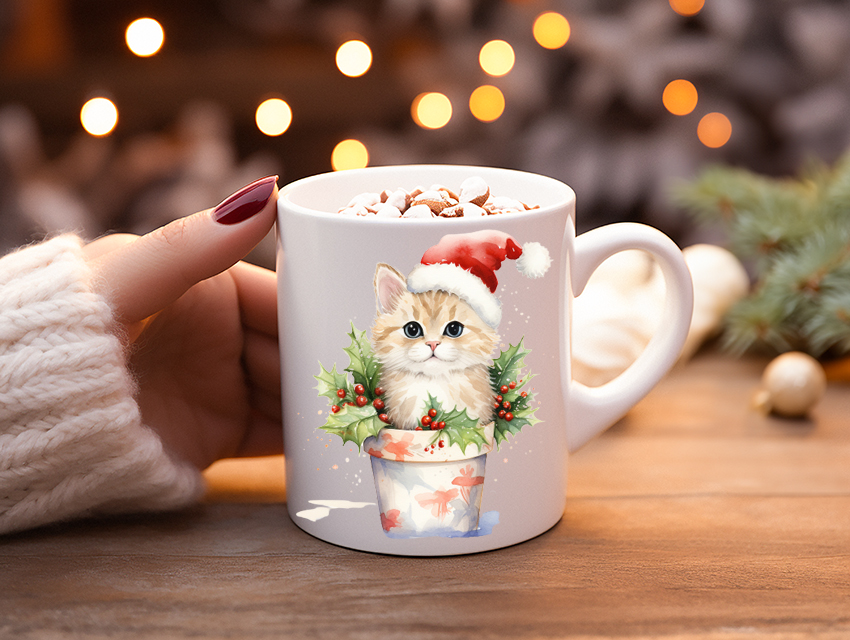 Koffiemok Kerstcadeau mok/beker met poes 02