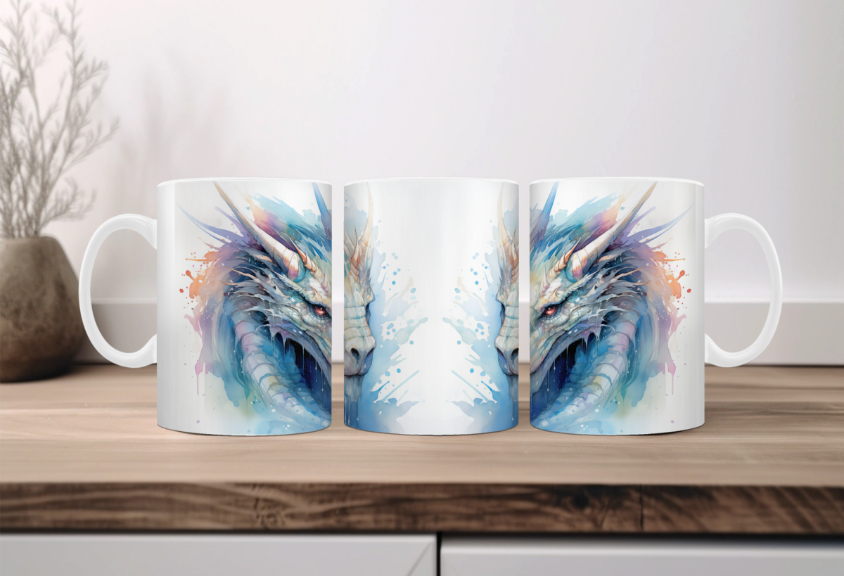 Aquarel Koffiemok Draak 1