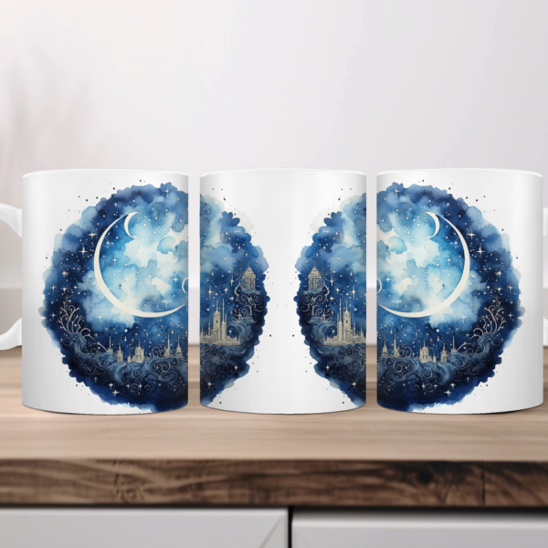 Aquarel Koffiemok Maan met sterren 1