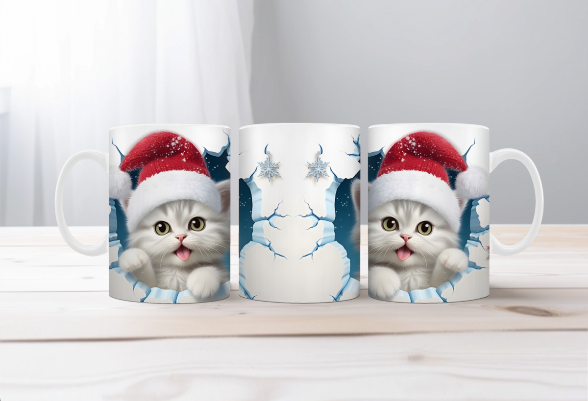 Koffiemok Kerst 3D Vrolijk poesje