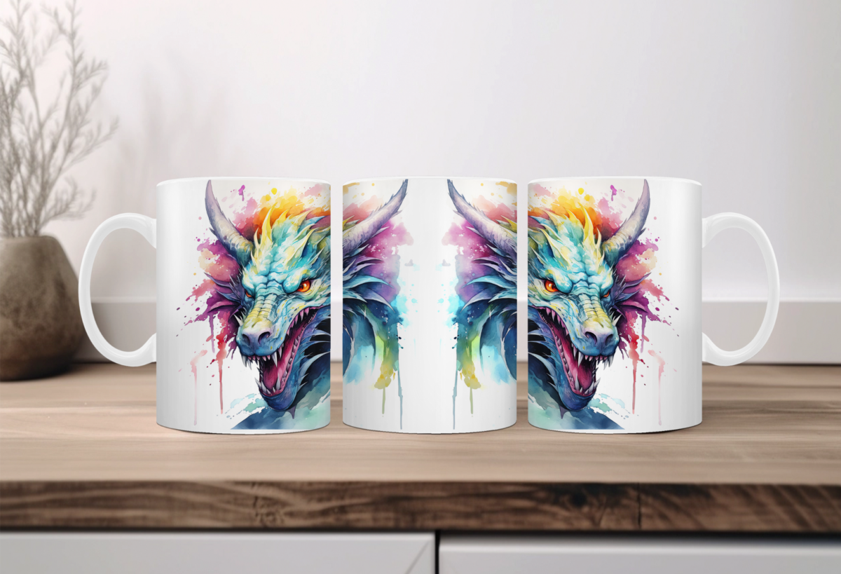 Aquarel Koffiemok Draak 2