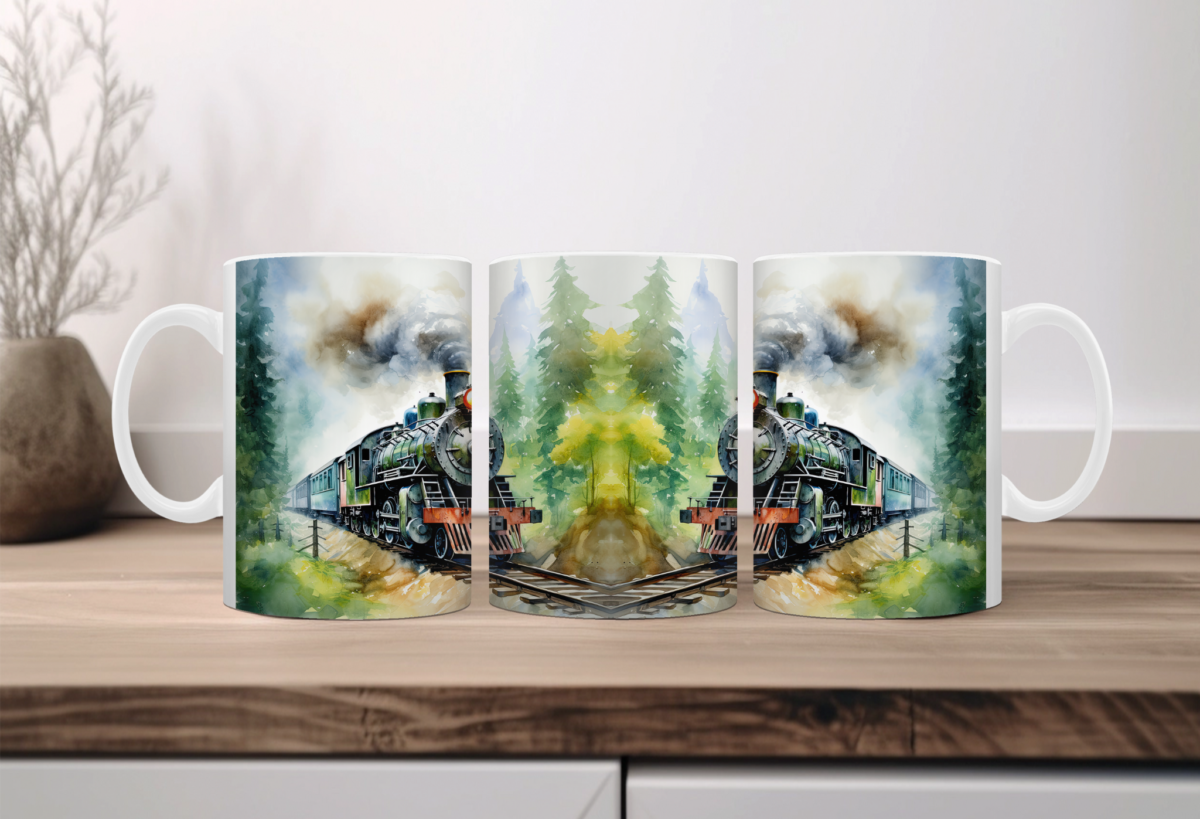 Aquarel Koffiemok Treinen 2