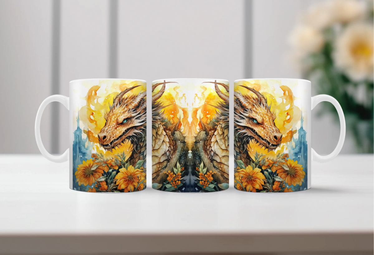 Aquarel Koffiemok Draak 4