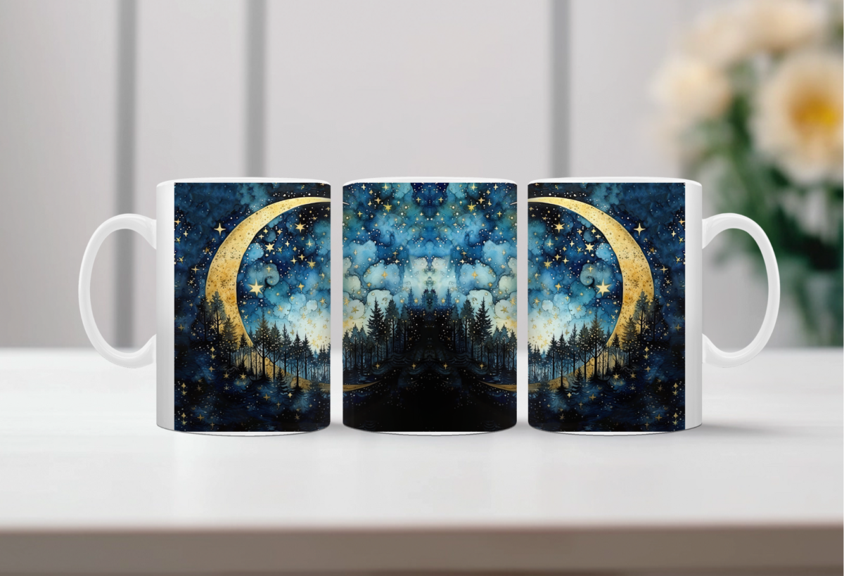 Aquarel Koffiemok Maan met sterren 4