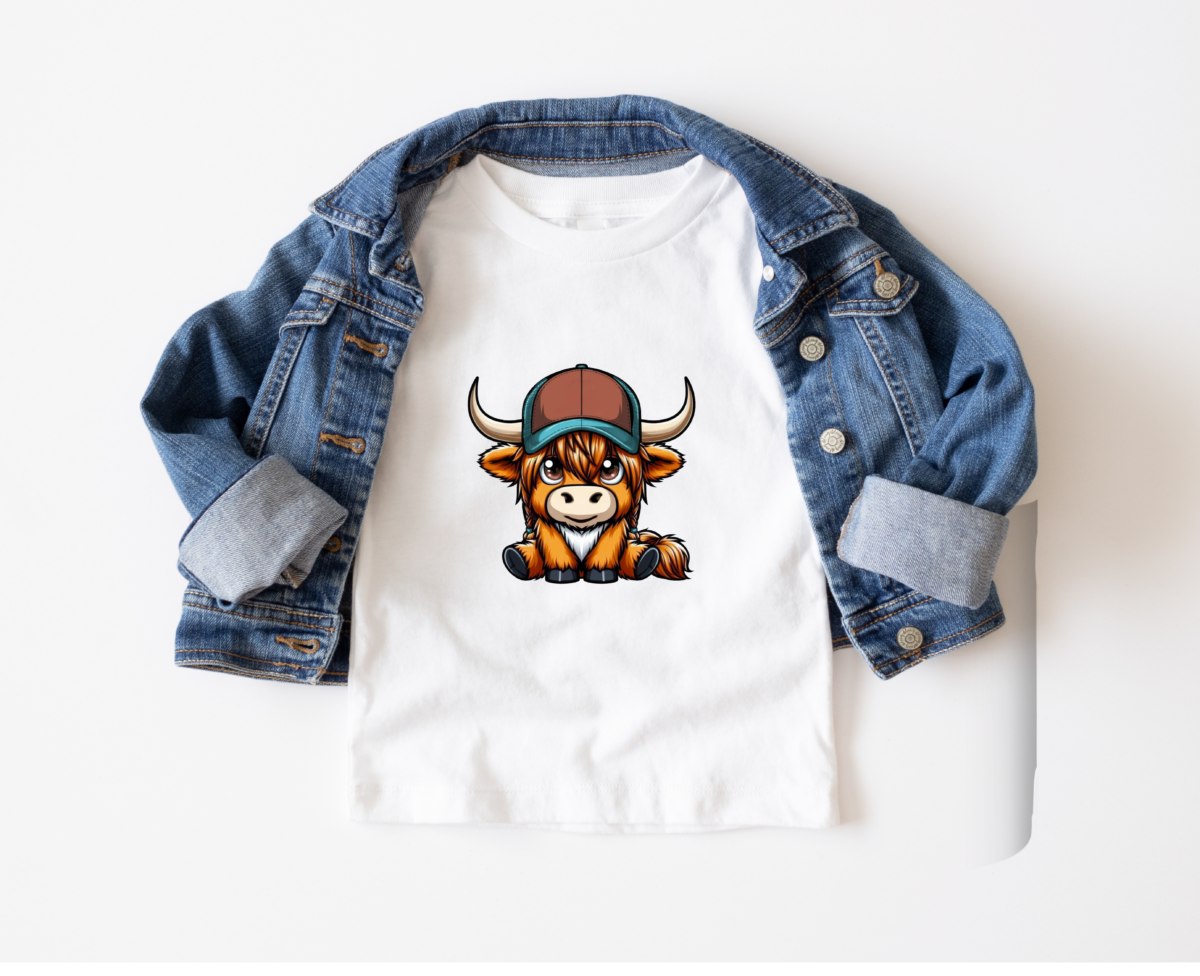 Kinder T-shirt Highland Bruin met blauwe rand