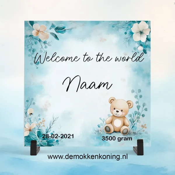 Mockup tegeltje geboorte beertje blauw tegeltje geboorte baby beertje blauw