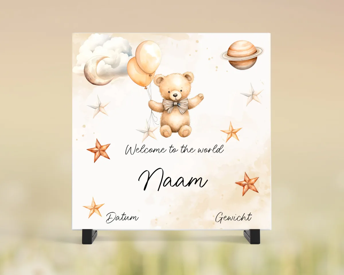 Mockup tegeltje geboorte beige geboorte tegeltje beige beertje