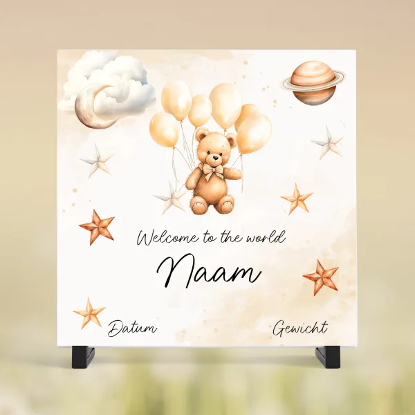 Mockup tegeltje geboorte beige ballonen beertje tegeltje geboorte beige ballonen beertje