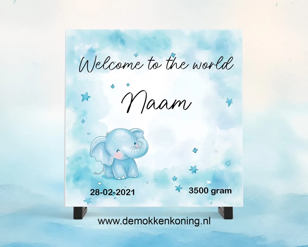Mockup tegeltje geboorte blauw geboorte tegeltje blauw olifantje