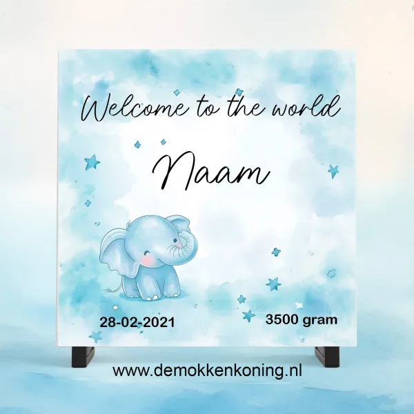 Mockup tegeltje geboorte blauw geboorte tegeltje blauw olifantje