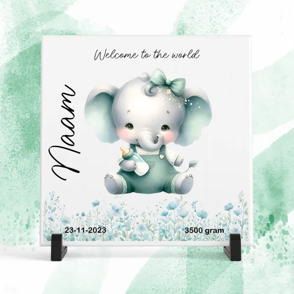 Mockup tegeltje geboorte groen olifant tegeltje geboorte groen olifant