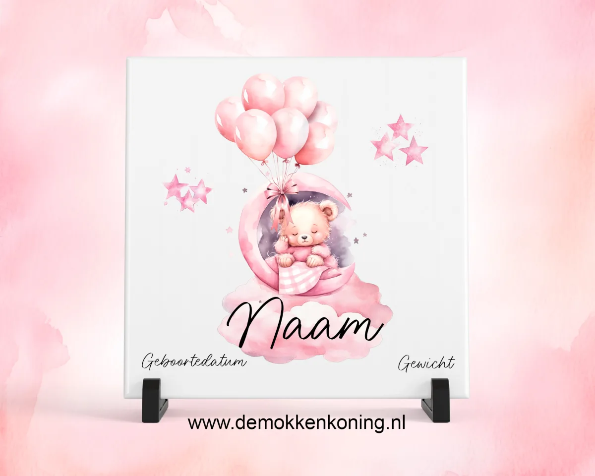 Mockup tegeltje geboorte roze beertje tegeltje geboorte roze beertje
