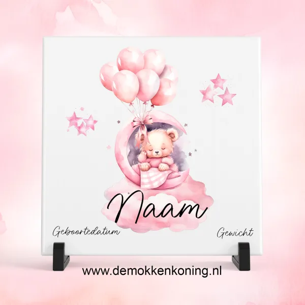 Mockup tegeltje geboorte roze beertje tegeltje geboorte roze beertje